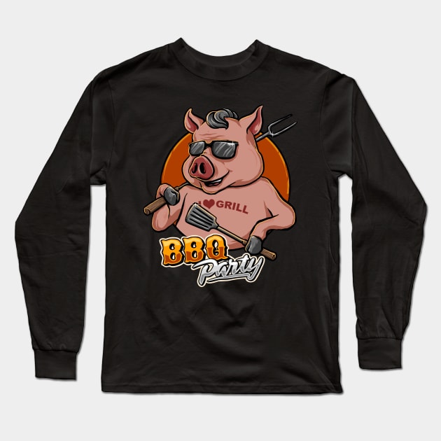 bbq party grill pig Long Sleeve T-Shirt by grudjig